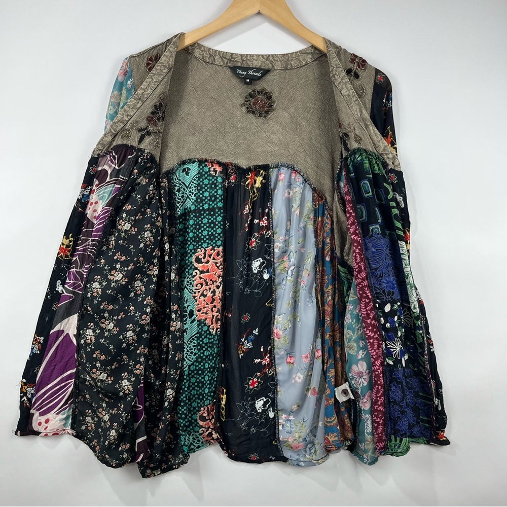 Boho Patchwork Button Down Blouse M | Embroidered… - image 5